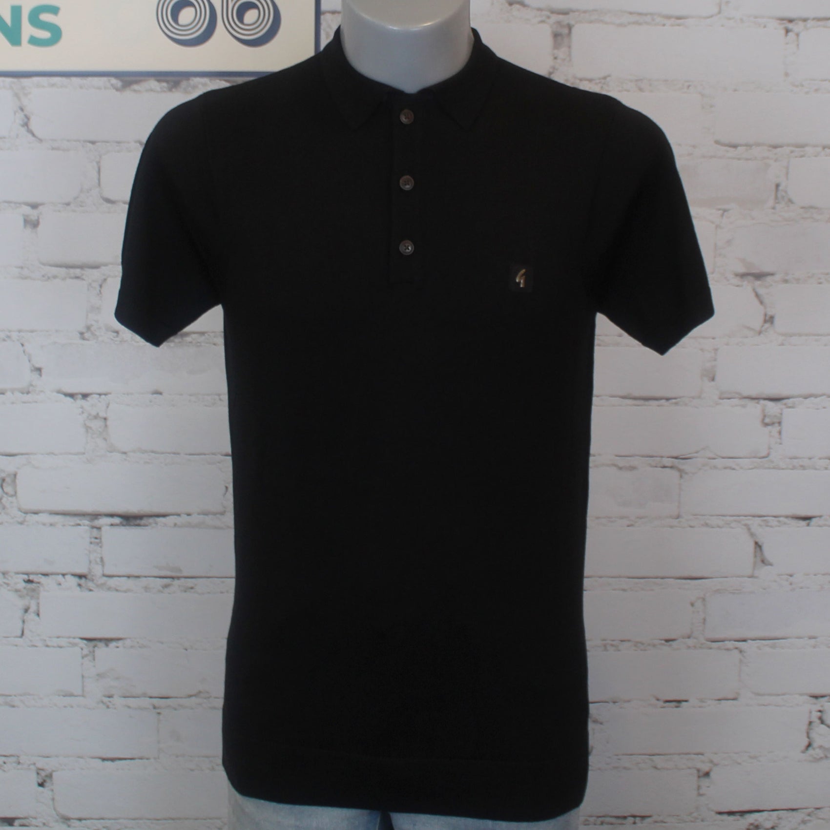 Gabicci Vintage Jackson Short Sleeve Plain Knit Polo - Black