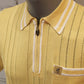 Gabicci Vintage Johnson Short Sleeve Zip Neck Knit Polo - Lemon