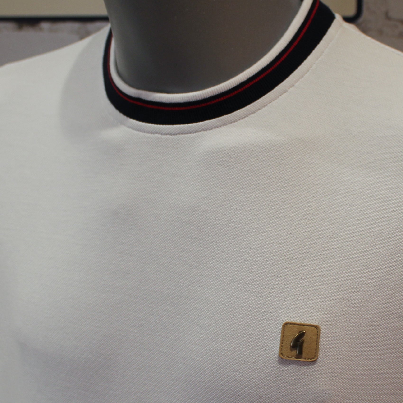 Gabicci Vintage Perry Short Sleeve Pique Ringer Crew Tee - White