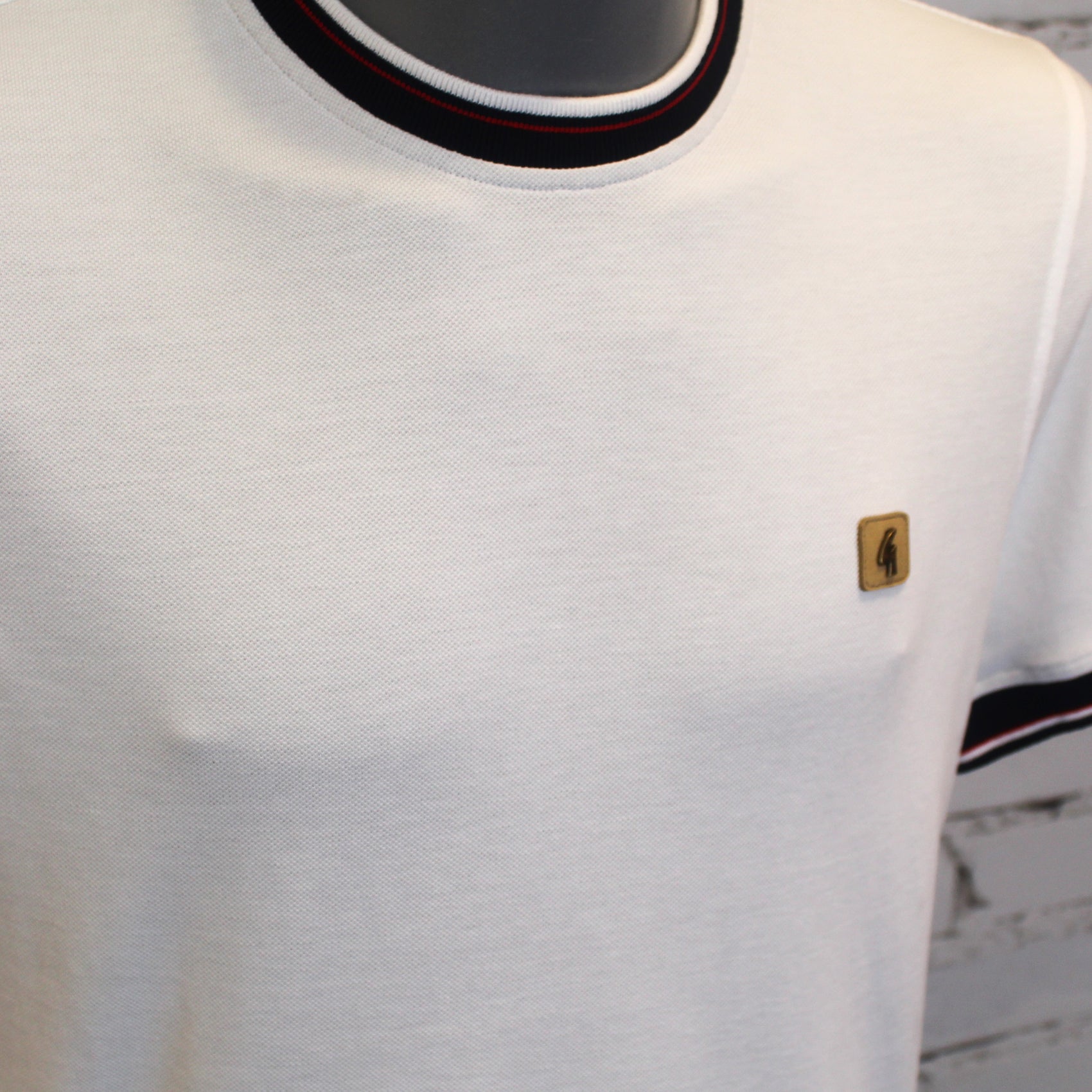Gabicci Vintage Perry Short Sleeve Pique Ringer Crew Tee - White