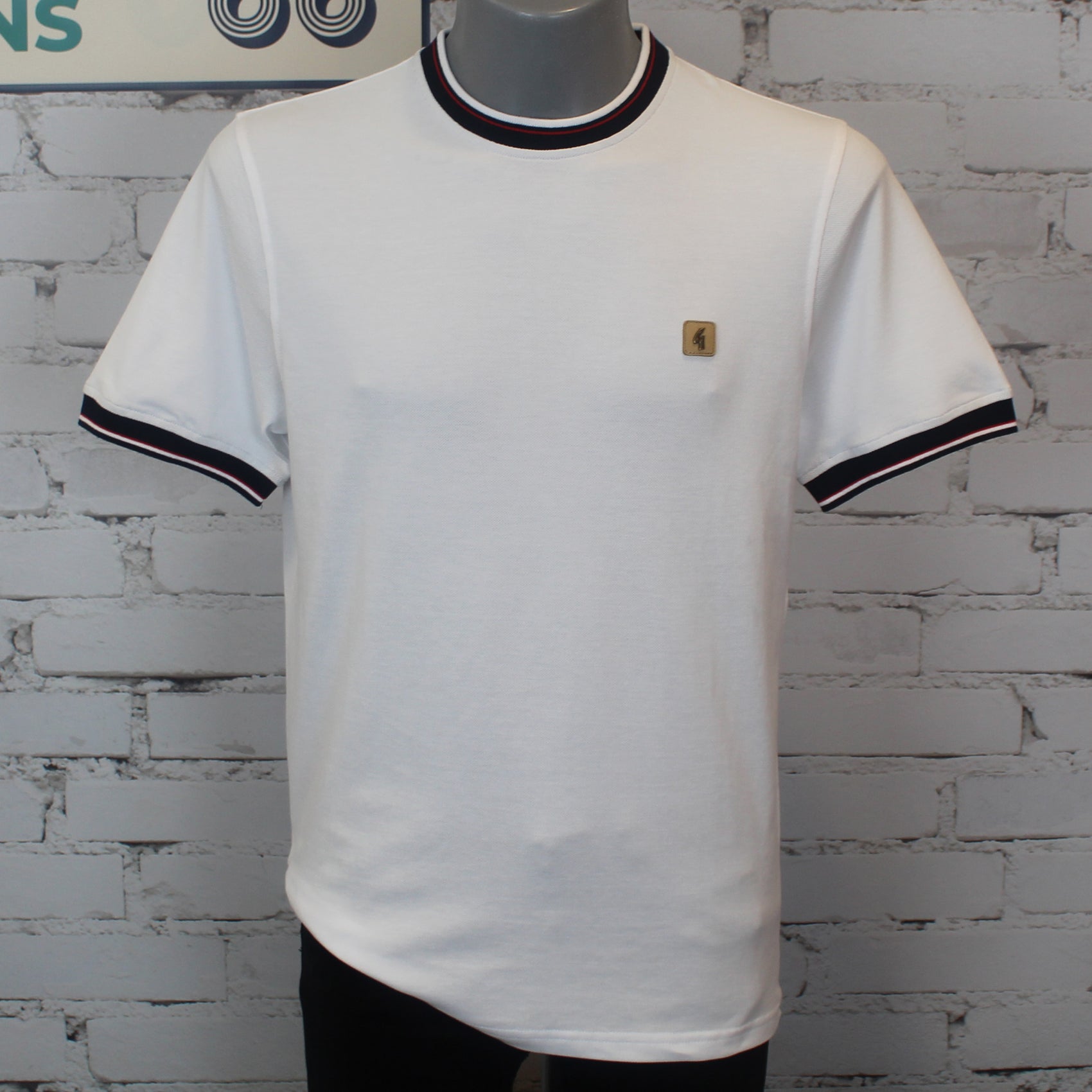 Gabicci Vintage Perry Short Sleeve Pique Ringer Crew Tee - White