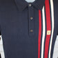 Gabicci Vintage Soda Long Sleeve Striped Knit Polo - Navy