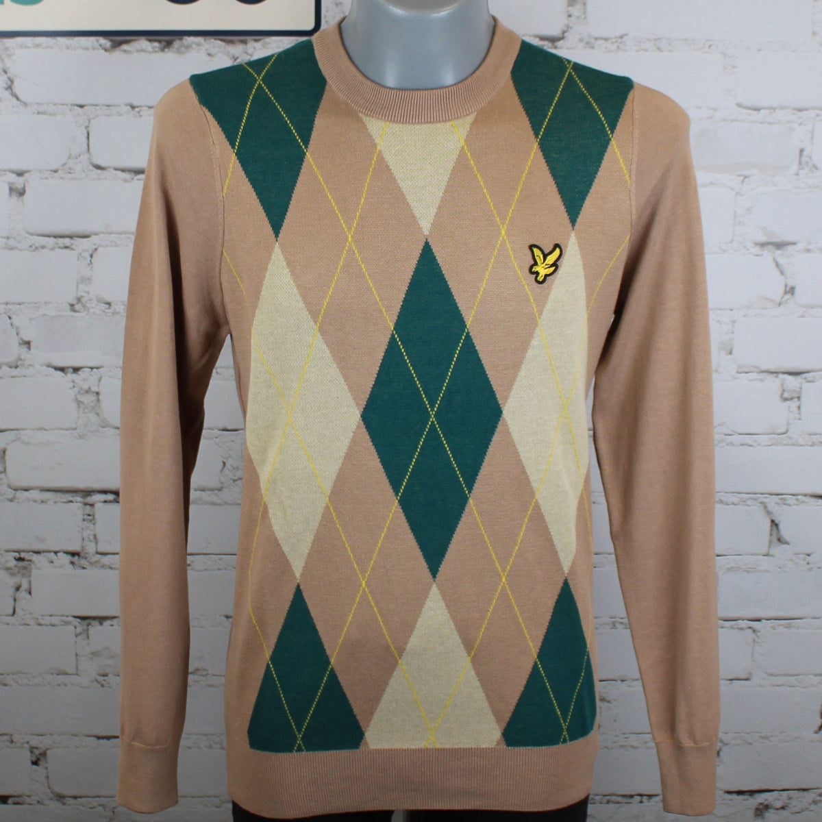 Lyle & Scott Archive Argyle Knitted Crew Neck Jumper - Camel Taupe